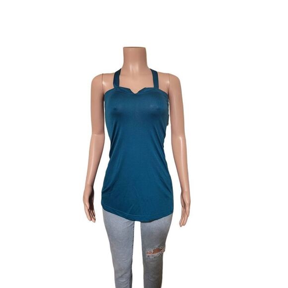 3/$20. Energie women's sleeveless cross back wide strap teal tank top M - Picture 1 of 4